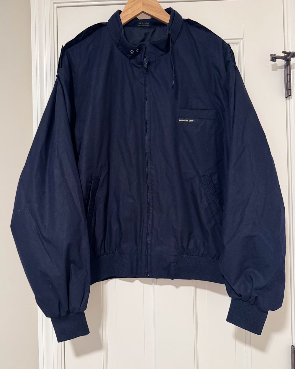 Vintage '80s Members Only Iconic Racer Bomber Jacket Midnight Navy Blue Men's XL